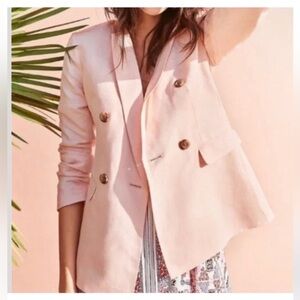 NWT Ann Taylor Light Peach Double-Breasted Blazer 00 Petite Linen Blend